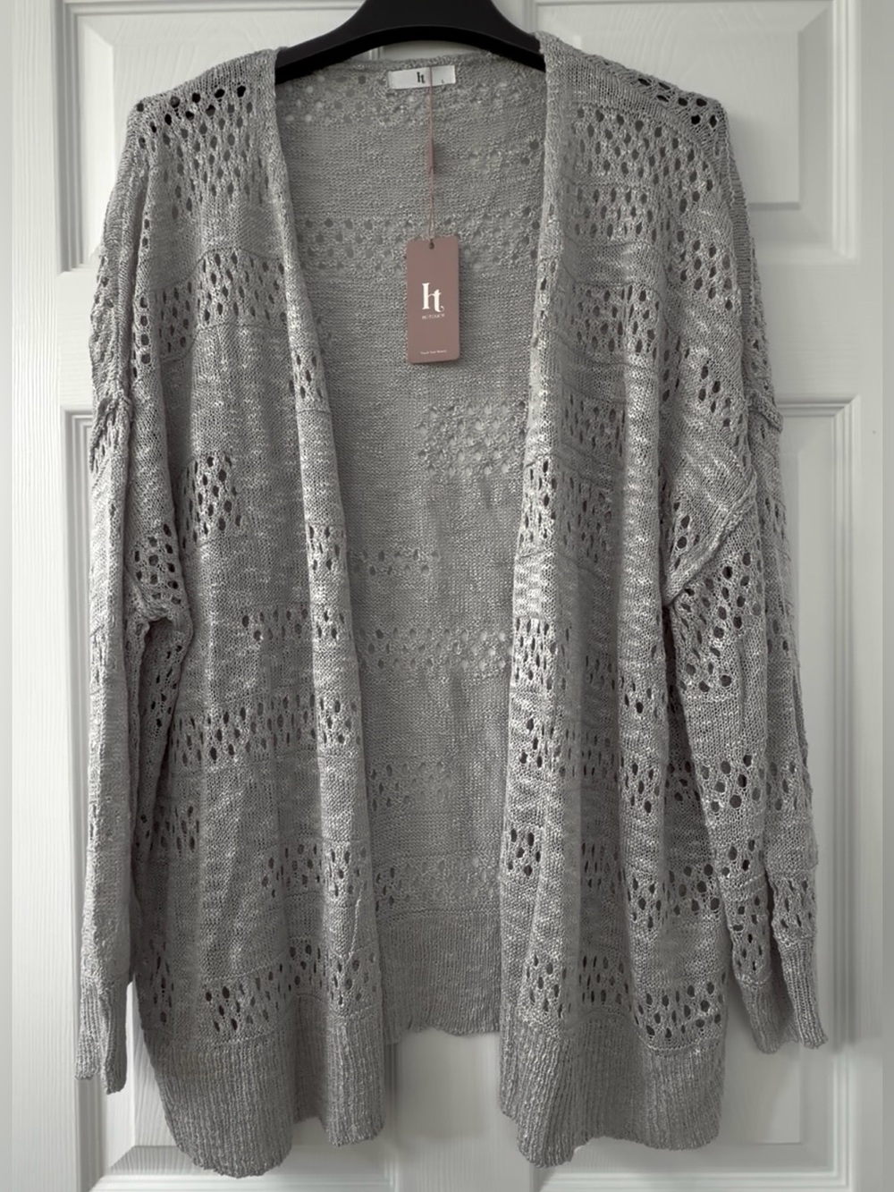 Lightweight Open-Stitch Gray Cardigan by HT
